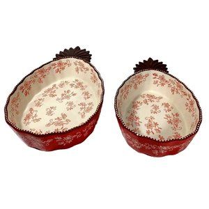 RARE Temptations Tara Bakeware Red Floral Lace 2Pc Pineapple Set Nest Bake Serve